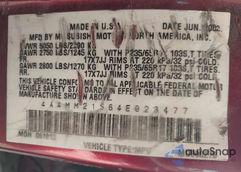 2004 Mitsubishi Endeavor Ls из США, поврежденный, VIN 4A4MM21S64E023477